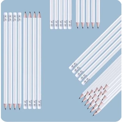 Abbildung von NIPORO Bleistifte HB 100 Stück weiß Holzbleistifte mit Radiergummi, pencil, vorgespitzt, 19 cm Länge, Sparpack, Nachhaltig, (Weiß)