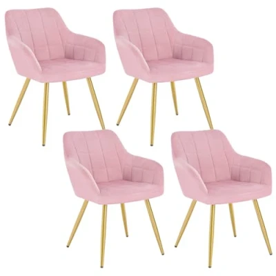 Abbildung von WOLTU 4 x Esszimmerstühle 4er Set Esszimmerstuhl Küchenstuhl Polsterstuhl Design Stuhl mit Armlehnen, Sitzfläche aus Samt, Gestell Metall, Gold Beine, Rosa, BH232rs