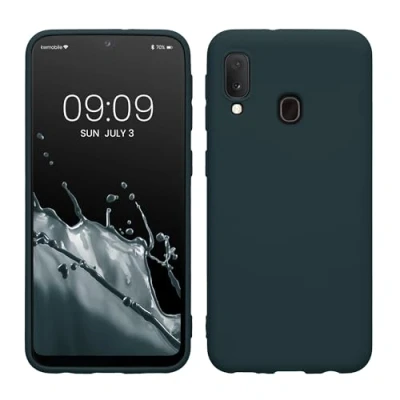 Abbildung von kwmobile Hülle kompatibel mit Samsung Galaxy A20e weiches TPU Silikon Case Cover geeignet für kabelloses Laden Dunkler Schiefer