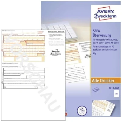 Abbildung von AVERY Zweckform 2817 200 Überweisung/Zahlschein (PC Druckerformular, A4, von Rechtsexperten geprüft, für Deutschland, zum einfachen Erstellen Überweisungen am PC, Blatt)