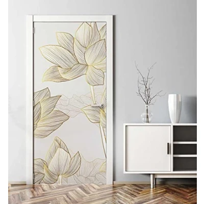 Abbildung von MyMaxxi Tür bekleben mit Türtapete Selbstklebend 90x200 Abstrakt gezeichnete Blumen gold weiss verschönern Türfolie Türaufkleber XXL Aufkleber Folie Türposter Türklebefolie Blüte Rose