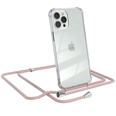 Abbildung von EAZY CASE Handykette kompatibel mit iPhone 12 Pro Max Handyhülle Umhängeband, Handykordel Schutzhülle, Silikonhülle, Hülle Band, Stylische Kette für Smartphone, Rosé Gold