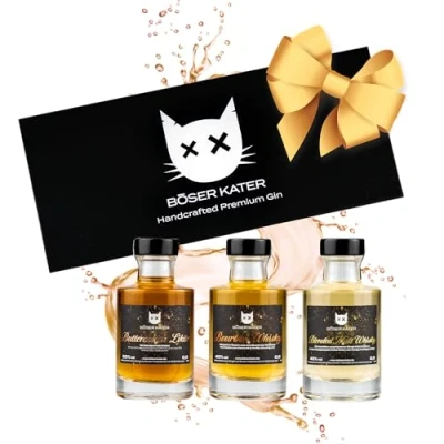 Abbildung von Böser Kater Whisky Tasting Set, das perfekte Geschenk für jeden Anlass in hochwertiger Geschenkbox, Blended Malt Whisky, Bourbon &amp; Butterscotch Likör mit 3x 0,1l 40% Vol.
