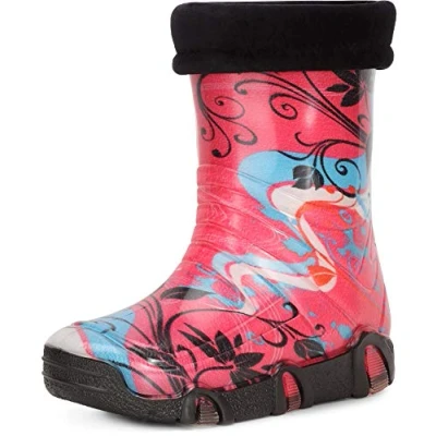 Abbildung von Ladeheid Kinder Mädchen Jungen Gummistiefel Gefüttert Swk32 (Rosa Muster 32, 23/24 EU)