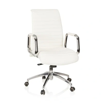 Abbildung von hjh OFFICE 600912 Chefsessel ASPERA 10 Leder Weiß/Chrom hochwertiger Bürostuhl, mittelhohe Rückenlehne