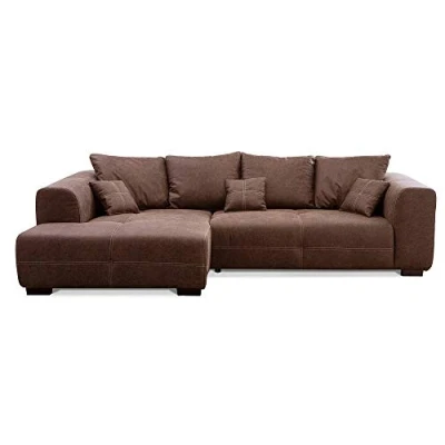 Abbildung von CAVADORE Ecksofa Mavericco inkl. Kissen / XXL Eckcouch im modernen Design Longchair links 285 x 69 170 Lederoptik cognac