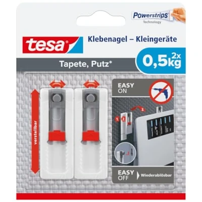 Abbildung von tesa Klebehaken 77782 Klebenagel Kleingeräte verstellbar Weiß Inhalt: 2 St., (77782)