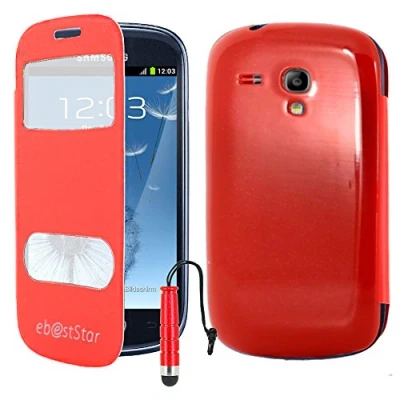 Abbildung von ebestStar kompatibel mit Samsung Galaxy S3 Mini Hülle GT i8190, i8190N View Case Handyhülle, Windows Schutzhülle Cover + Stift, Rot