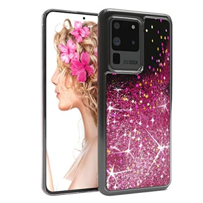 Abbildung von EAZY CASE Hülle kompatibel mit Samsung Galaxy S20 Ultra / 5G Schutzhülle Flüssig Glitzer, Handyhülle, Schutzhülle, Back Cover Glitter, TPU/Silikon, Transparent/Durchsichtig, Pink