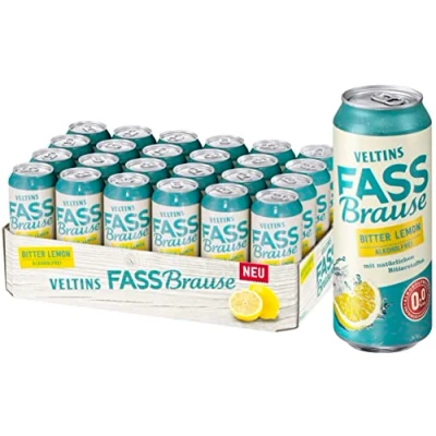 Abbildung von VELTINS Fassbrause Bitter Lemon Alkoholfrei, EINWEG (24 x 0.5 l Dose)