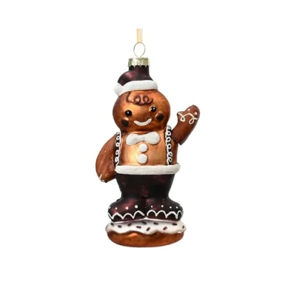 Abbildung von Kaemingk Christbaumschmuck Lebkuchenmann 13cm Glas Figur zum Aufhängen Weihnachtsbaum Anhänger für Weihnachten Christbaumanhänger &amp; Weihnachtsbaumschmuck Lebkuchen Gebäck Braun