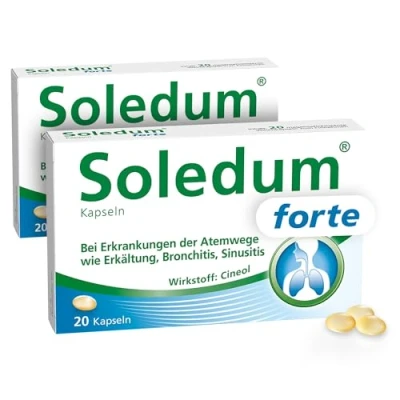 Abbildung von Soledum Kapseln forte 2x 20 Erkältungskapseln mit Cineol bei Entzündungen der Atemwege wie Bronchitis