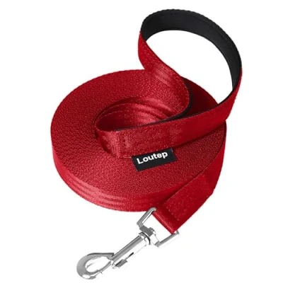 Abbildung von Loutep Training Lead for Dogs 30m (100ft) Red Durable Nylon Long Line Dog with Padded Handle &amp; Heavy Duty Swivel Hook Leash Pet Obedience