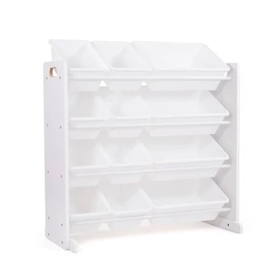 Abbildung von Humble Crew WO565 Kinderregal Spielzeugregal Organizer aus Holz mit 12 Aufbewahrungsboxen, Weiß/Weiß