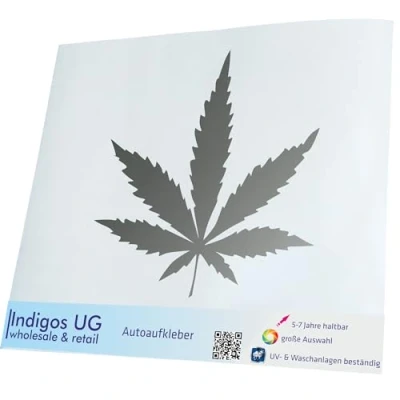 Abbildung von INDIGOS UG Aufkleber Autoaufkleber JDM Die Cut Hanf Blatt 90x90mm Silber Heckscheibe Heckscheibenaufkleber Sticker Tuning Boot Auto Laptop LKW