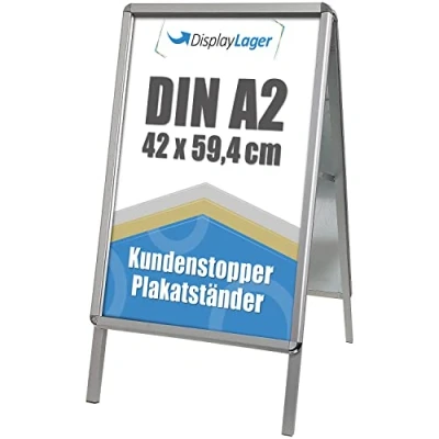 Abbildung von DisplayLager, Dänische Qualität Kundenstopper Alu Line Rondo inkl. 2 x APET für Plakate (beidseitig) Wetterfest Plakatständer Gehwegaufsteller Werbetafel (A2)