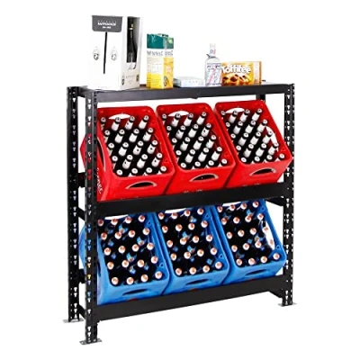 Abbildung von PROREGAL® Standregal Getränkekistenregal Tegernsee XL, HxBxT 110x110x30 cm, für 6 Kästen, Getränkeregal, Schwarz, 2 Ebenen + Board, 100kg Traglast pro Ebene, Kistenregal