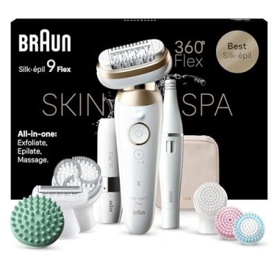 Abbildung von Braun Epilierer Silk épil Flex SkinSpa 9 681, All In One Set, FaceSpa Epilierer &amp; Mini Rasierer für das Gesicht
