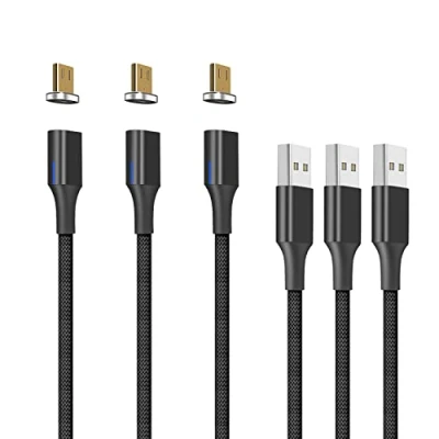 Abbildung von NetDot Gen10 Micro USB Nylon geflochtenes magnetisches Schnellladekabel mit seitlicher LED kompatibel Android Gerät (1.5m/3 Pack schwarz)