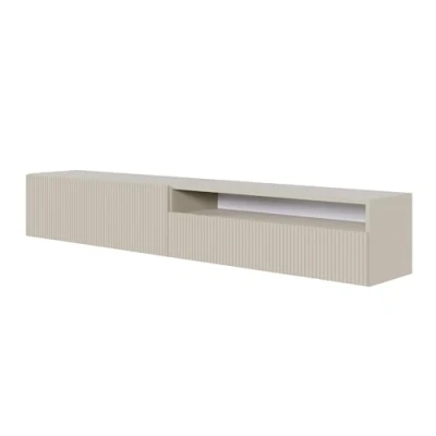 Abbildung von Selsey TV Schrank Board Sideboard Fernsehtisch Fernsehschrank 175 cm Hängend Mit Offenem Fach Gefräste Front Graubeige Veldio