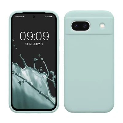 Abbildung von kwmobile Hülle kompatibel mit Google Pixel 8a Silikon Handy Case Handyhülle weiche Oberfläche kabelloses Laden Mintgrün matt