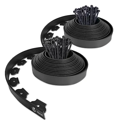 Abbildung von VOUNOT Flexible Rasenkante Kunststoff, mit 60 Erdanker, Länge 20m Höhe 5cm, Schwarz