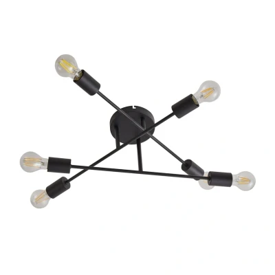 Abbildung von Lindby Deckenleuchte Estar, schwarz, Metall, 6 flg., Ø56cm