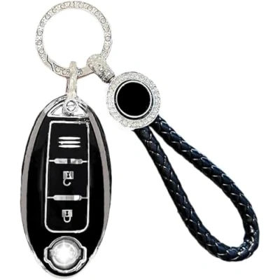 Abbildung von Cysocool 3 Tasten Autoschlüssel Hülle für Nissan, Schlüsselhülle mit Schlüsselanhänger Schutz Kompatibel Nissan 350Z Qashqai Murano X Trail Kicks Tiida Micra Pathfinder Note Juke