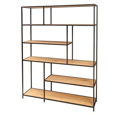 Abbildung von riess ambiente Bücherregal SLIM LINE 185x135cm natur / schwarz, Einzelartikel 1 tlg., Wohnzimmer · Holzwerkstoff Metall mit Ablage Industrial