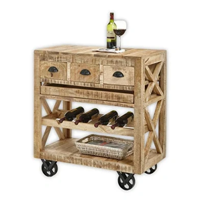 Abbildung von Home affaire Bartisch &quot;Ferdi&quot;, Massivholz, Barwagen rollbar inkl. Tablett