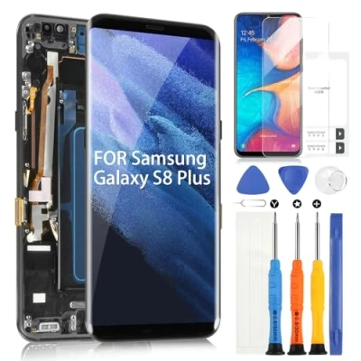 Abbildung von AMOLED Bildschirm für Samsung Galaxy S8 Plus LCD Display, S8+ SM G955 Touchscreen Digitazer Assembly Ersatz mit Reparatur Set (Schwarz Rahmen)