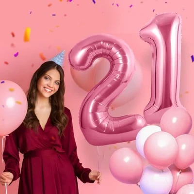 Abbildung von 21 Geburtstag Deko zahlen luftballon jahre Folienballon Rosa für 21. Geburtstagsdeko Männer Frauen Ballon Zahl zum fliegt mit Helium 21.Geburtstagsparty 40&quot; 101cm