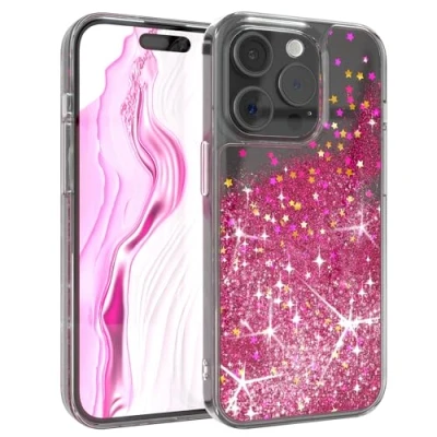 Abbildung von EAZY Case Glitzer Hülle kompatibel mit iPhone 15 Pro Handyhülle für Silikon leichtes Shiny Cover stoßfestes Phone als Fallschutz in Klar Transparent/Pink