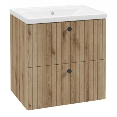 Abbildung von Deftrans Domodomo Badezimmerschrank mit Waschbecken, 60 x 46 64 cm Eiche, Badezimmer Hängeschrank waschbeckenunterschrank schubladen (Evoke Eiche cm)