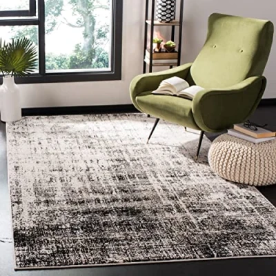 Abbildung von Safavieh Modern Teppich für Wohnzimmer, Esszimmer, Schlafzimmer Adirondack Collection, Kurzer Flor, Silber und Schwarz, 122 X cm