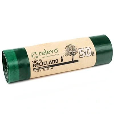 Abbildung von Relevo 100% recycelte Müllsäcke, extra strapazierfähig, 50 l, 10 Beutel