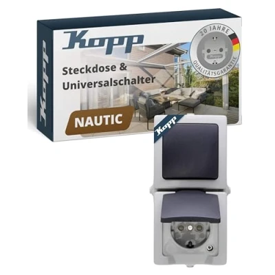 Abbildung von Kopp 138556008 Aus / Wechselschalter Steckdosenkombination Aufputz Feuchtraum Nautic
