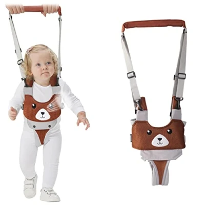 Abbildung von IULONEE Lauflernhilfe Gehhilfe für Baby Stehen und Gehen Lernen Helfer 4 in 1 Funktionale Verstellbar Walker Sicherheitsleinen Kinder 7 24 Monate (Mesh Braun)