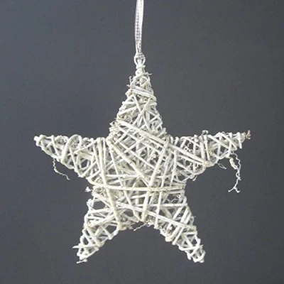 Abbildung von creativ home Rebe Stern HÄNGER ca. 25 cm. Glamour. Rattan Weidenstern in weiß gekalkt. Weiss