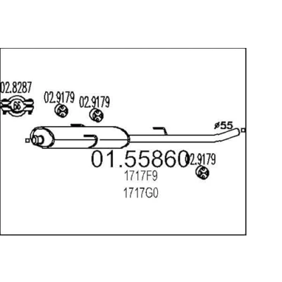 Abbildung von MTS 01.55860 Mittelschalldämpfer 1460 FIAT: Scudo I Kastenwagen, Kombi, PEUGEOT: 806, CITROËN: Jumpy Kastenwagen kfzteile, kfzteile24,