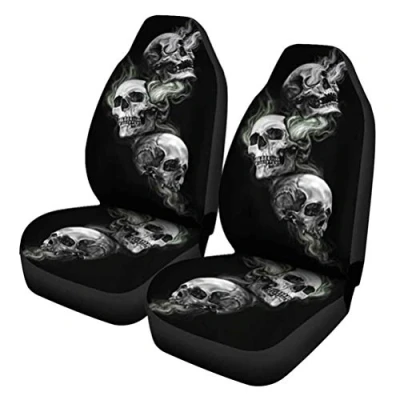 Abbildung von Autositzbezug, wasserdicht, universal, Totenkopf Motiv, hohe Rückenlehne, atmungsaktiv, für Auto, LKW, SUV, Van