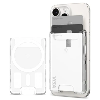 Abbildung von Spigen Ultra Hybrid MagFit Magnetischer Kartenhalter Entwickelt für Magsafe Kompatibel mit iPhone 16/15/14/13/12 Modelle Wallet Kristallklar