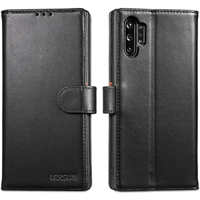 Abbildung von LENSUN Echtleder Hülle für Samsung Galaxy Note 10 Plus, Handyhülle [Echtes Leder] [Magnetverschluss] [RFID Schutz] Handytasche Lederhülle 10+ 5G Schwarz