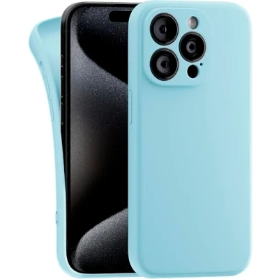 Abbildung von MyGadget Hülle Kompatibel mit iPhone 15 Pro robuste Silikon Schutzhülle TPU Case Slim Silikonhülle Back Cover Kratzfest Handyhülle Matt Babyblau