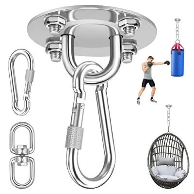 Abbildung von LUZOON Edelstahl Deckenhaken Haken, Schaukel Schaukelhaken Schwerlast Haken Halterung Aufhängung 360 Drehen bis 450kg für Hängesessel, Boxsack, Yoga, Hängematte Holzbalken und Betondecke