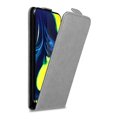Abbildung von Cadorabo Hülle kompatibel mit Samsung Galaxy A80 / A90 4G Flip Design aus Premium Kunst Leder Klappbare Stoßfeste Magnetische Cover für Tasche in Grau