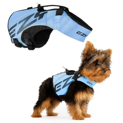 Abbildung von EzyDog Premium Schwimmweste Hund, DFD X2 Hundeschwimmweste, Schwimmwesten für Kleine, Mittelgroße und Große Hunde, Rettungsweste mit Griff (S, Blau)