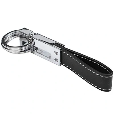 Abbildung von Stytpwra Echtes Leder Guertel 3 Schlaufenband Schnellwechsel Schluesselanhaenger Schluesselbund Ring Schwarz + Silber