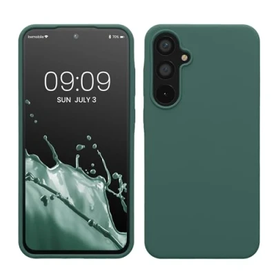 Abbildung von kwmobile Hülle kompatibel mit Samsung Galaxy A55 5G Silikon Handy Case Handyhülle weiche Oberfläche kabelloses Laden Tannengrün