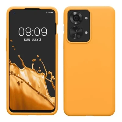 Abbildung von kwmobile Hülle kompatibel mit OnePlus Nord 2T 5G Silikon Handy Case Handyhülle weiche Oberfläche kabelloses Laden Fruity Orange
